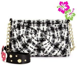 BETSEY JOHNSON BLACK WHITE TWEED SHOULDER BAG